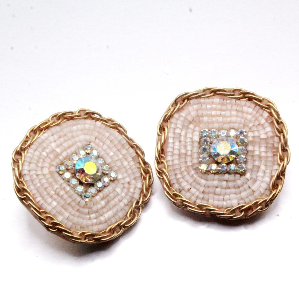 Darlene Mendel AB Crystal Large Glass Beads Beach Vibe Signed Handmade Earrings